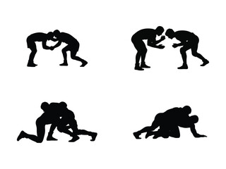 Wrestling silhouettes four action poses
