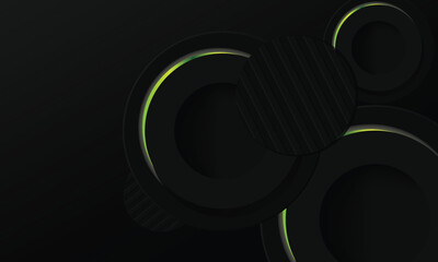 Abstract black circle dimensional background with green neon light design