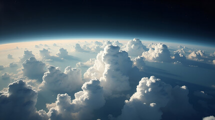Majestic Cloud Towers from Space Above Earth's Horizon