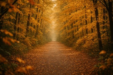 Romantic Autumn Forest with Wooden Bridge and Mossy Log – Cinematic Portrait Background