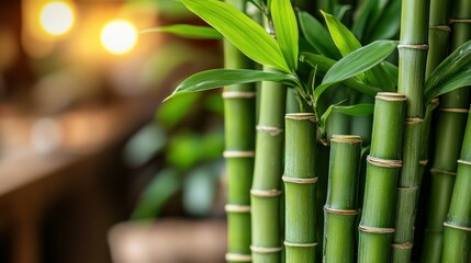 Lush green bamboo stalks, vibrant foliage