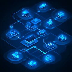 Networked smart home devices displayed in an interconnected system.