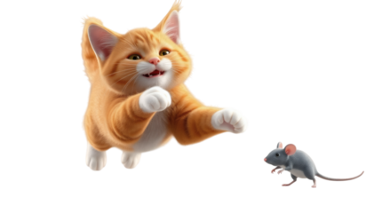 A cute tabby kitten  and mouse object icon.