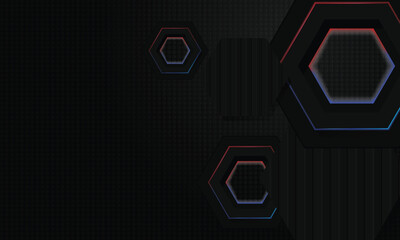 Black hexagon layer background with colorful shining light effect isolated