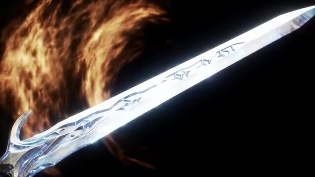 Ornate sword against fiery background
