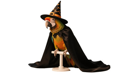 Colorful Parrot Dressed as Wizard for Halloween on transparent background