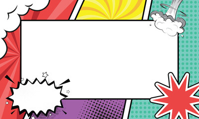 Empty colorful comic frame background template vector