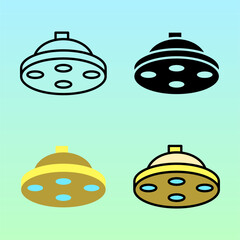 Flat operating room lamp icons in multiple colors, showing overhead surgical lighting tools. Great for surgery room illustrations or hospital education materials.