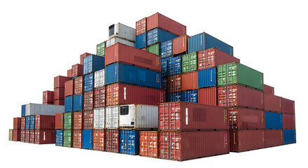 Fototapeta premium Stacked shipping containers cargo container freight container intermodal container for global trade logistics on transparent background