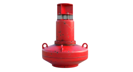 Red navigation buoy maritime safety equipment floating sea marker channel marker nautical aid to navigation on transparent background