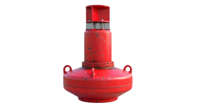 Red navigation buoy maritime safety equipment floating sea marker channel marker nautical aid to navigation on transparent background - Powered by Adobe