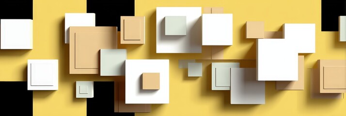 Abstract Geometric Composition With Yellow White Brown And Black Color Elements