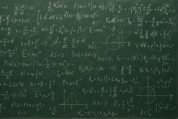 University Lecture Hall Blackboard Covered in Complex Physics Equations and Mathematical Formulas Chalk Scribbles