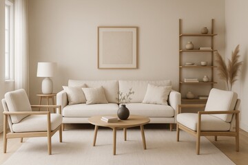 White Sofa and Armchairs in a Scandinavian Style Home Interior Design of a Modern Living Room