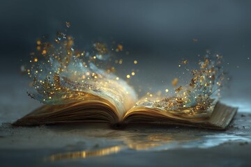 Magical book with glowing particles and mystical aura