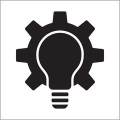 Light bulb with gear cogwheel icon. con symbol of idea, inspiration, creativity, solution, engineering. Vector illustration.
