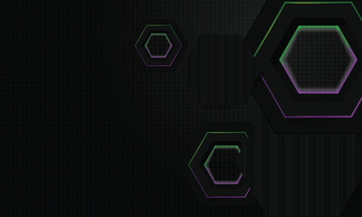 Black hexagon layer background with colorful shining light effect graphic