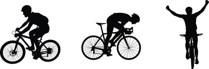 Silhouettes of cyclists riding bicycles