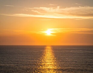 Fototapeta premium Serene Sunset Over Calm Ocean with Vibrant Sky Reflections