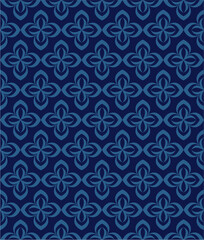 Elegant Blue Floral Pattern With Leaf Motifs and Repetitive Geometric Design