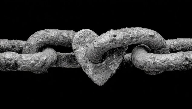 Detailed Chain Heart Design On Black Background