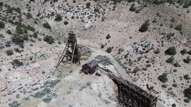 Horn Mine near Milford, Utah. Extreme high angle flyover shot of the site.