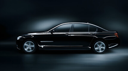 Obraz premium Black luxury sedan in motion, sleek side profile; elegance and power in perfect harmony