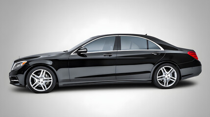 Black luxury sedan in motion, sleek side profile; elegance and power in perfect harmony