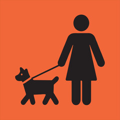 Simple icon woman walking dog on leash