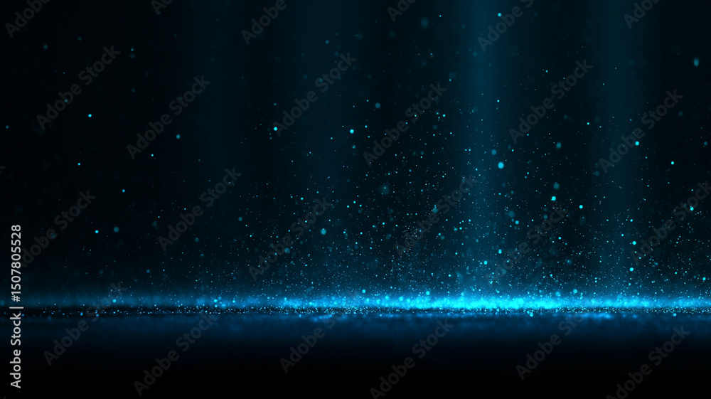 Aufkleber Blue glowing light particles floating on dark background with sparkling effect creating magical atmosphere