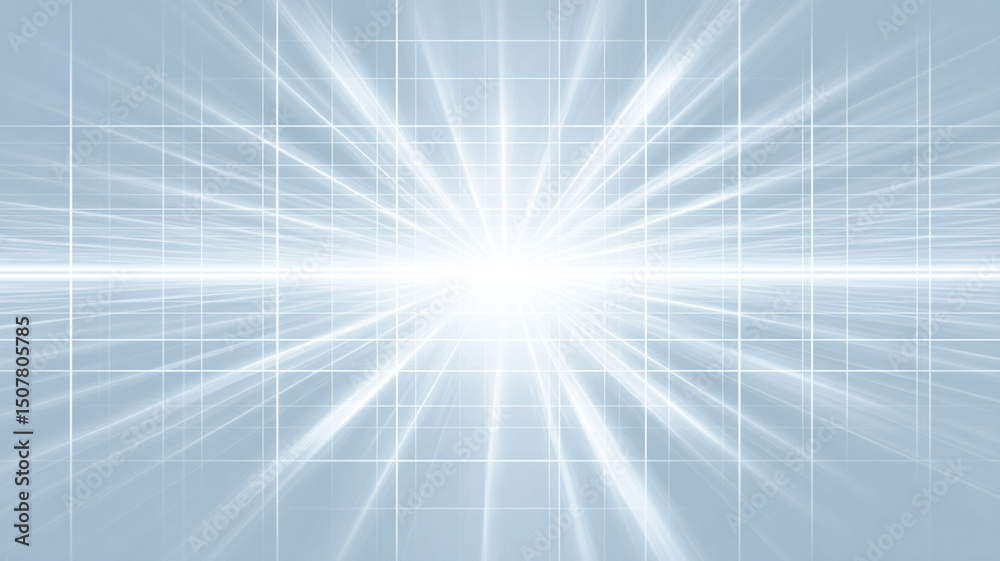 Poster subtle white tech grid background with light flare creating bright futuristic digital effect and glo