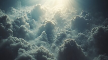 Fototapeta premium Heavenly Clouds Dramatic Sunlight Bursting Through a Sea of Fluffy Cumulus.