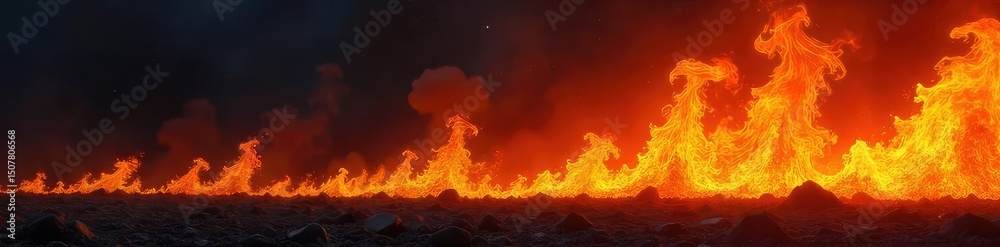 Wall mural intense, vibrant flames engulf a dark background, creating a dramatic and powerful image of uncontro