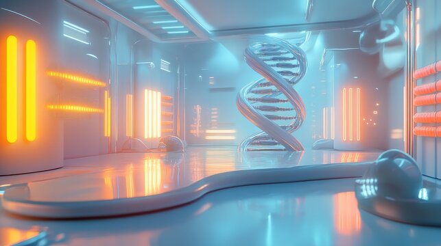 3D Biomedicine scene with DNA helix