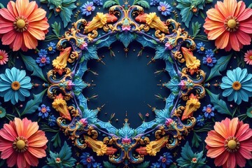 Intricate floral design forms a continuous loop , background, swirls