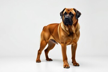 Majestic mastiff, powerful stance, white background, portrait, animal photography, mastiff