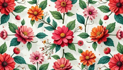 Intricate floral motifs in a repeating design, ideal for fabric or wrapping paper , botanical pattern, fabric
