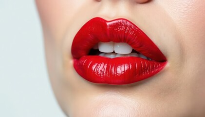 Close-up of luscious red lips against pure white backdrop, glamour, promotion