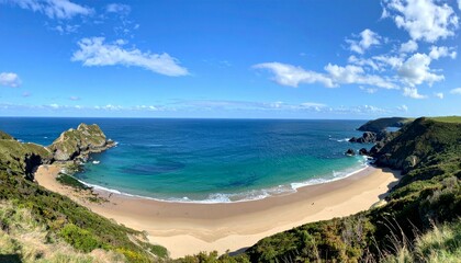 Obraz premium Breathtaking Coastal View of Sandy Beach and Turquoise Waters