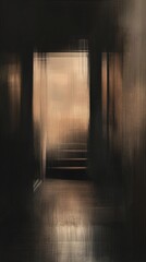 Fototapeta premium Abstract dark corridor with light revealing steps, portraying loneliness, inner struggle, and mental health challenges.