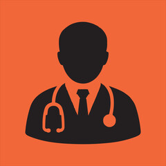 Doctor icon black silhouette on orange background