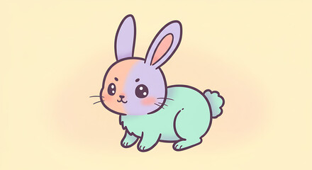 Fototapeta premium Adorable Pastel Colored Cartoon Bunny Rabbit Illustration Cute Kawaii Style Animal Design