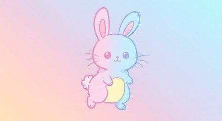 Adorable Pastel Bunny Rabbit Illustration Kawaii Style Cute Cartoon Animal Design