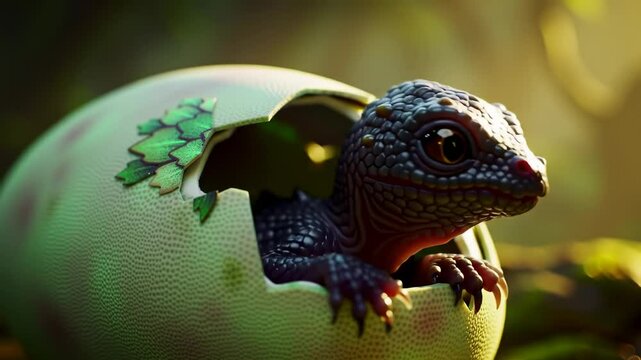 Lizard emerging from egg