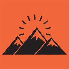 Sunrise over three mountain peaks graphic design