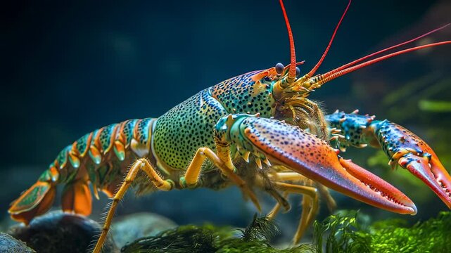 Magnificent Crawfish Underwater Portrait: A Display of Aquatic Life and Beauty