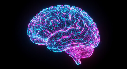 Abstract Neon Brain Glowing Pink and Blue Neural Network Visualization