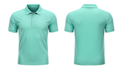 Mint Green Polo T-Shirt Template from Two Sides on Transparent Background

