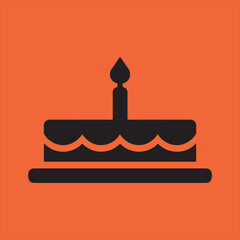 Fototapeta premium Simple black cake icon with candle on orange background