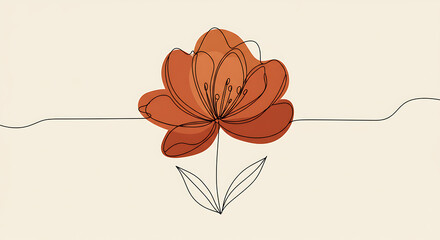Abstract Burnt Orange Flower Line Art Minimalist Botanical Illustration